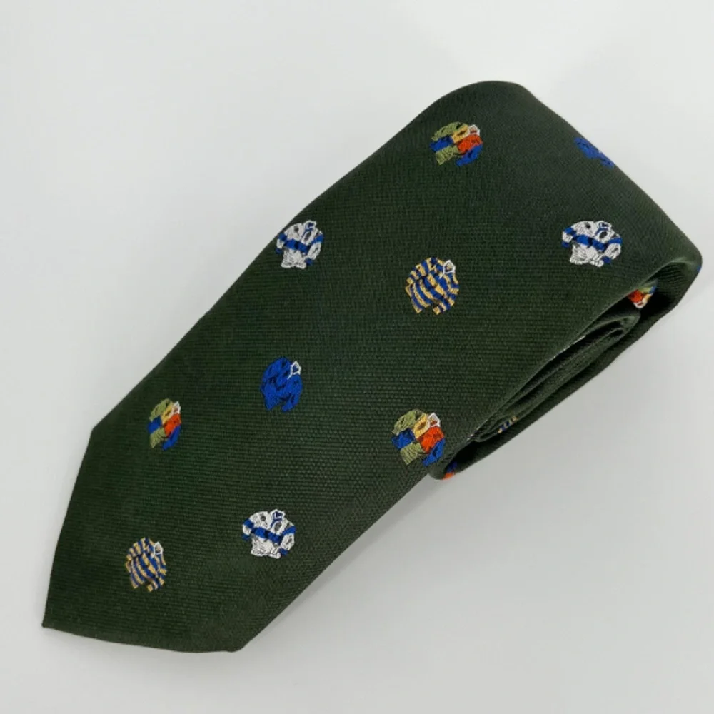 J. Crew Men's Rugby Pattern 100% Silk Tie Green Ludlow English Hand Stitched USA